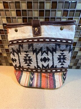 MYRA BAG Aspaldiko Canvas & Cow Leather Hand Bag